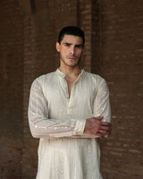 Off White Line Full Embroidered Kurta with Pants