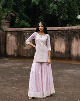 Onion Pink big border straight sharara with embroidered dupatta