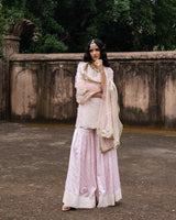 Onion Pink big border straight sharara with embroidered dupatta