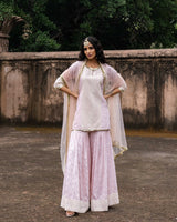 Onion Pink big border straight sharara with embroidered dupatta