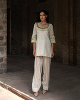 Off white fringe top with Farshi salwar