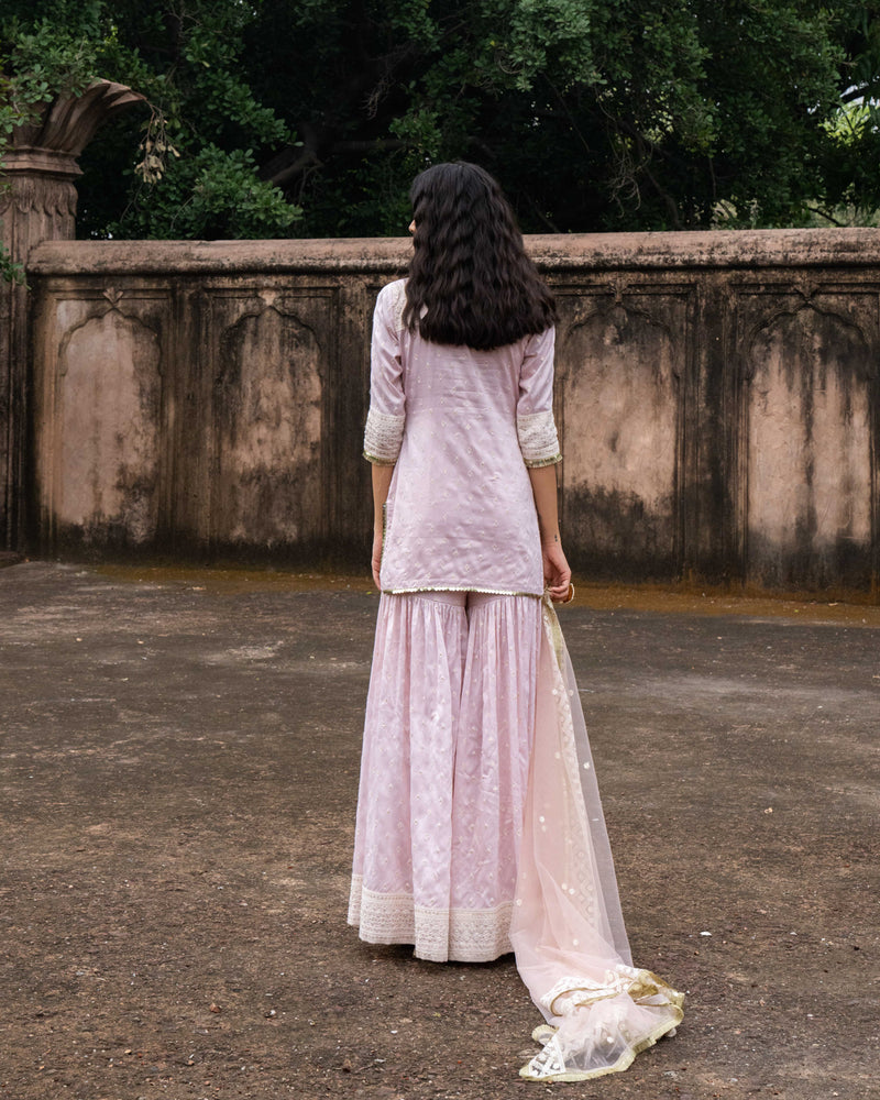 Onion Pink big border straight sharara with embroidered dupatta