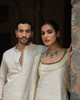 Off white fringe top with Farshi salwar