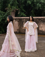 Onion Pink big border straight sharara with embroidered dupatta