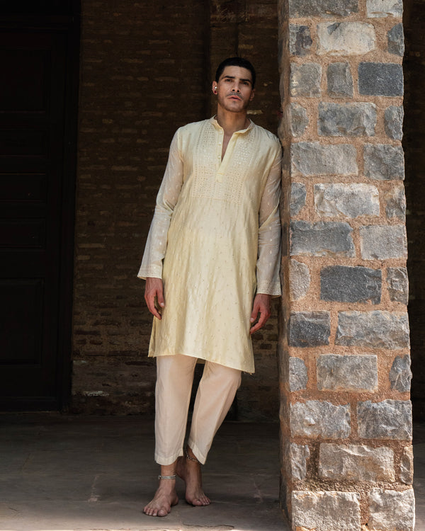 Lemon Big Border Full Embroidered Kurta with Pants