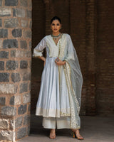 Big Border Ice Blue anarkali with embroidered pants