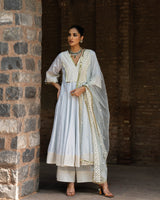 Big Border Ice Blue anarkali with embroidered pants