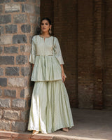 Mint CARPET FRONT OPEN PEPLUM SHARARA WITH EMBROIDERED DUPATTA