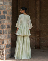 Mint CARPET FRONT OPEN PEPLUM SHARARA WITH EMBROIDERED DUPATTA