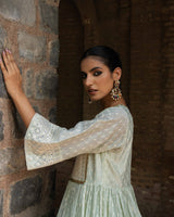 Mint CARPET FRONT OPEN PEPLUM SHARARA WITH EMBROIDERED DUPATTA