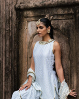 ice blue dot's straight sharara with emroidered dupatta