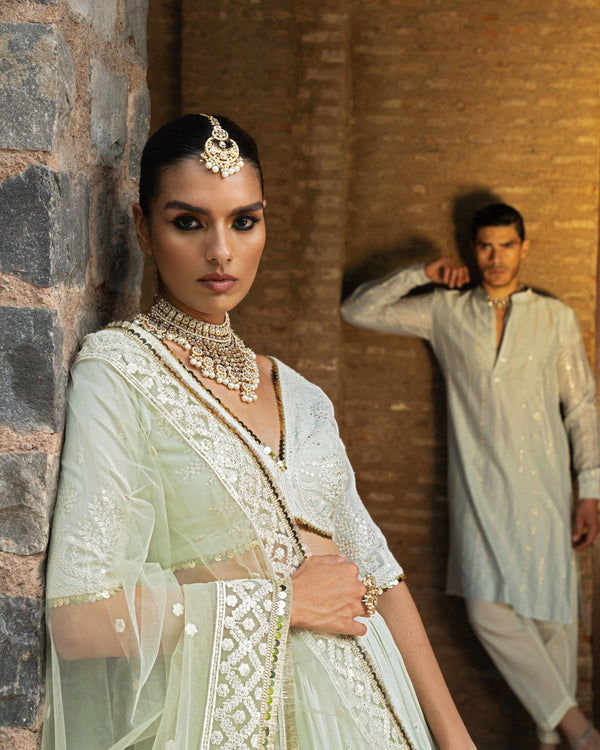 Mint forest Lehenga with Embroidered Dupatta