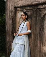 ice blue dot's straight sharara with emroidered dupatta