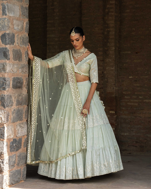 Mint forest Lehenga with Embroidered Dupatta