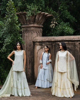 ice blue dot's straight sharara with emroidered dupatta