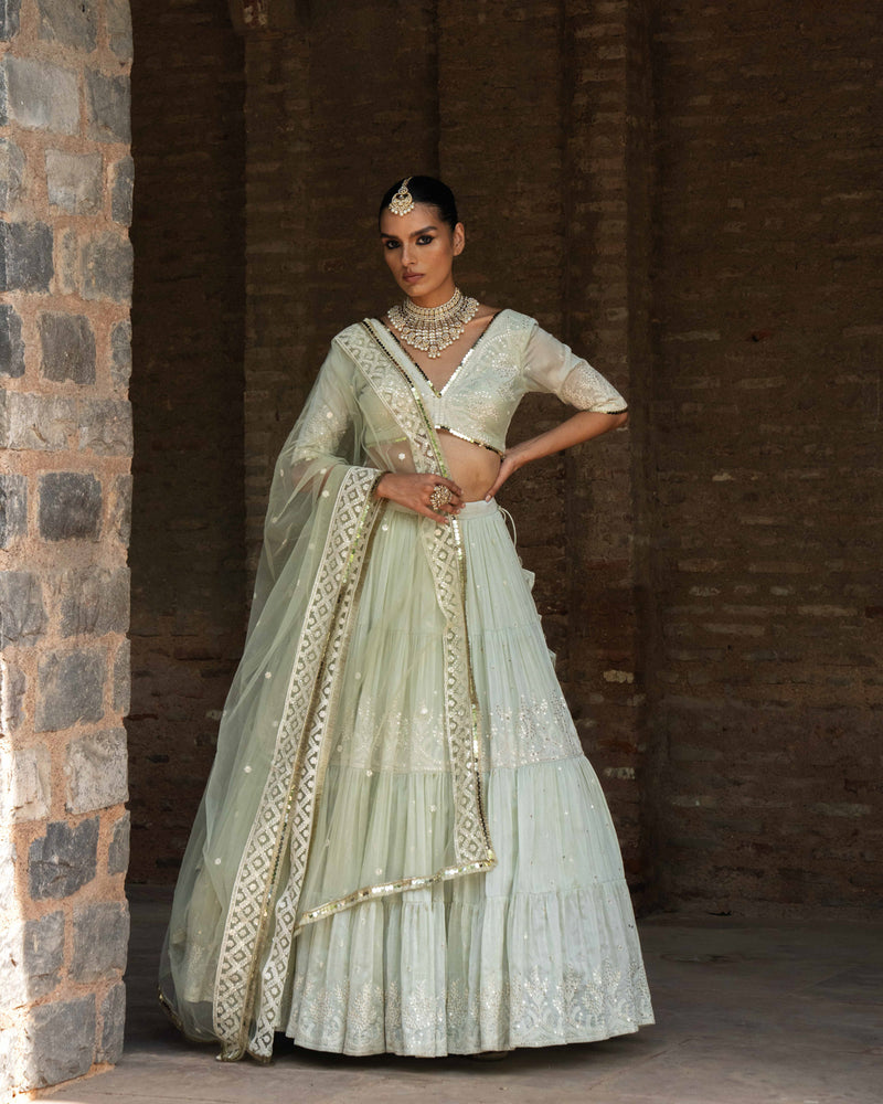 Mint forest Lehenga with Embroidered Dupatta