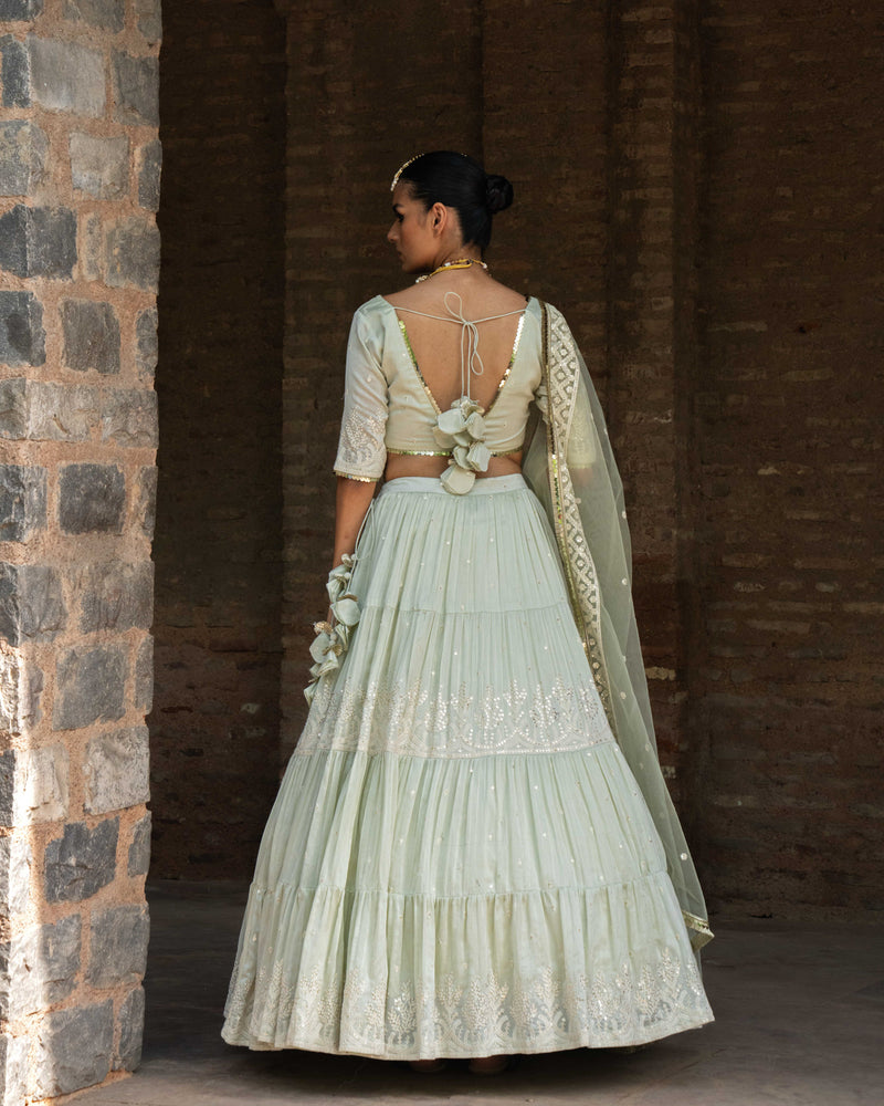 Mint forest Lehenga with Embroidered Dupatta