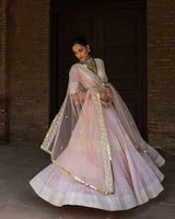 Onion Pink big border Lehenga with Embroidered Dupatta