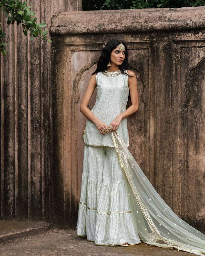 mint dot's straight sharara with emroidered dupatta