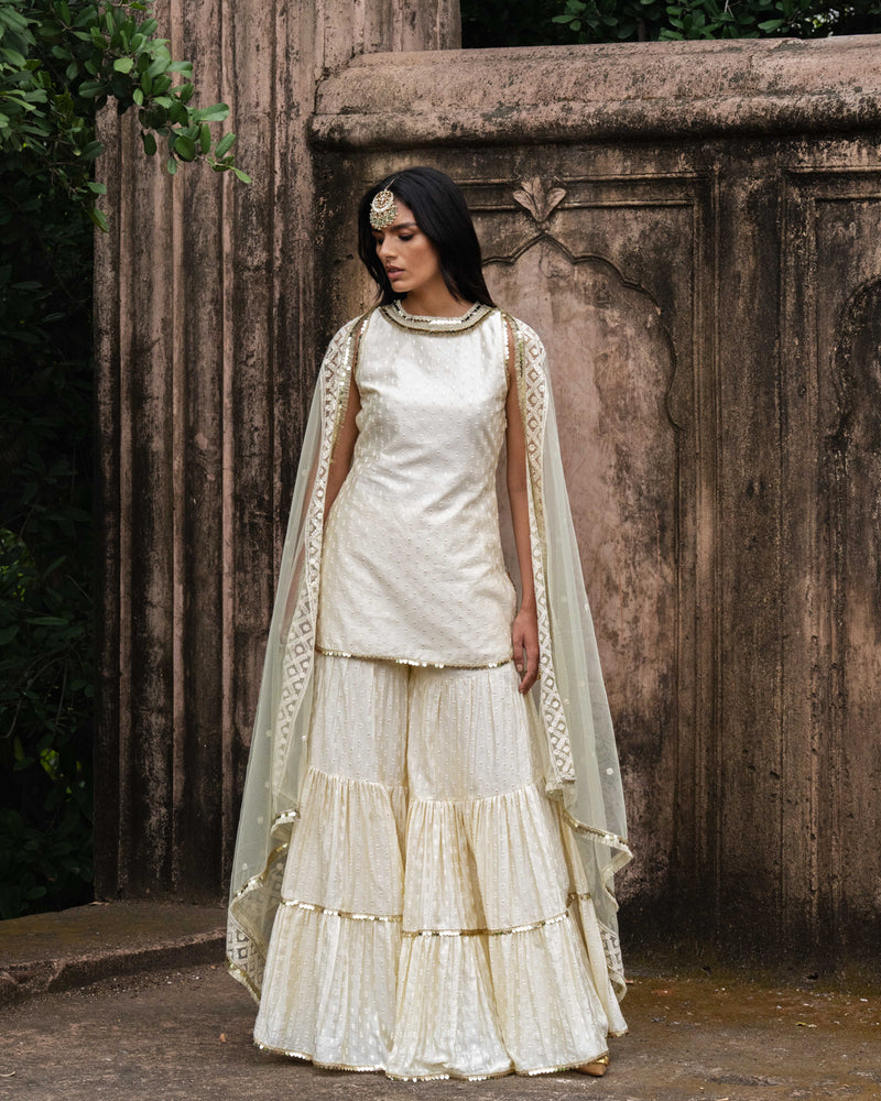 Lemon dot's straight sharara with embroidered dupatta