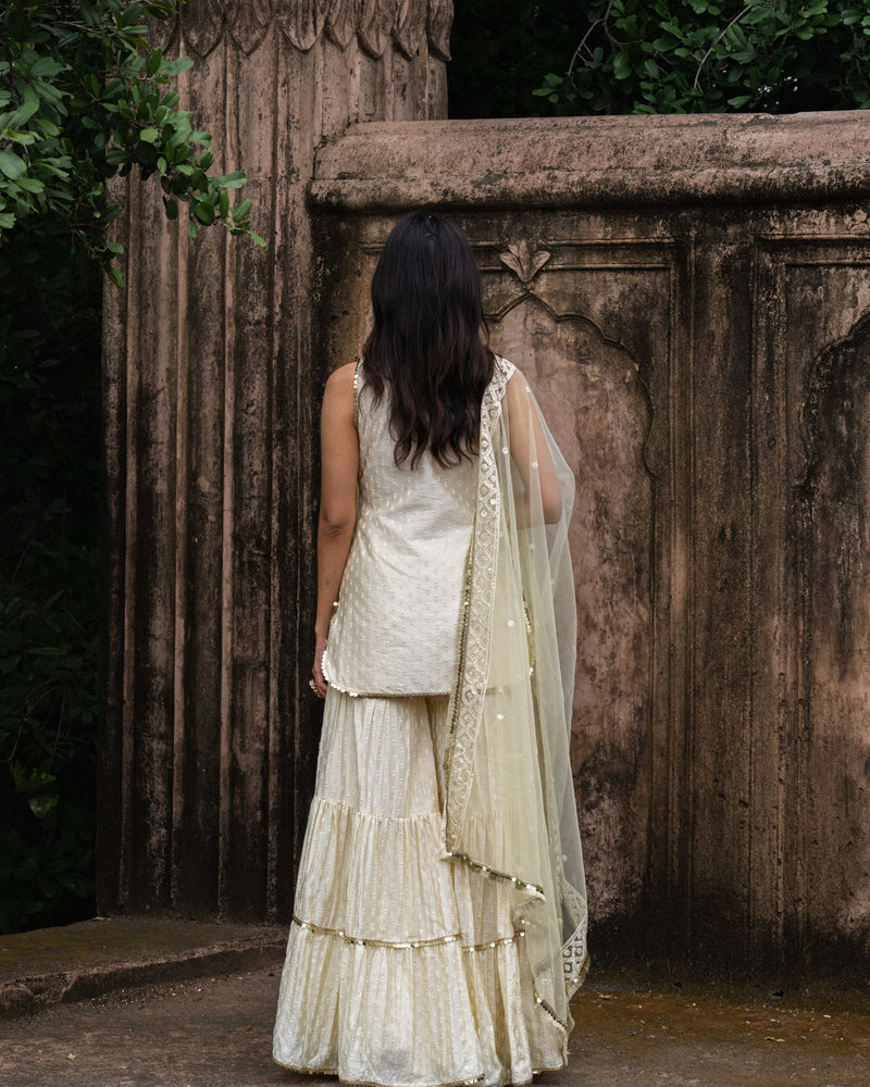Lemon dot's straight sharara with embroidered dupatta