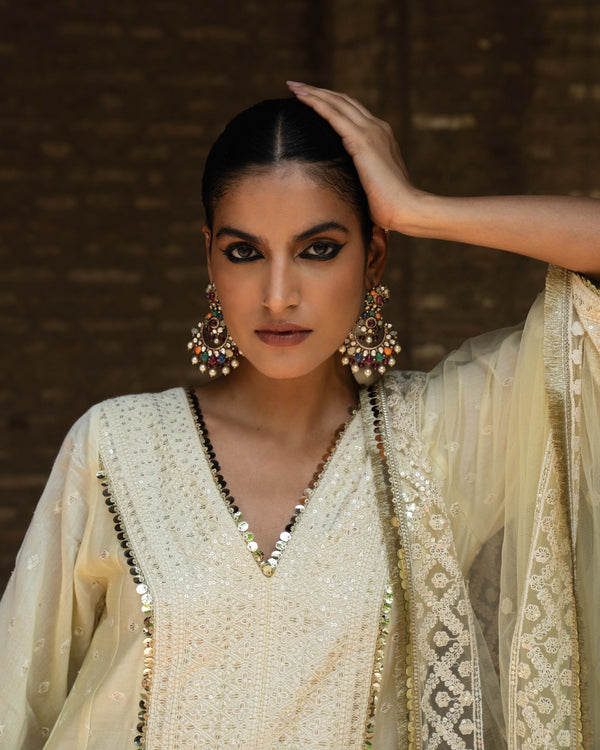 Lemon Big Border anarkali with pants