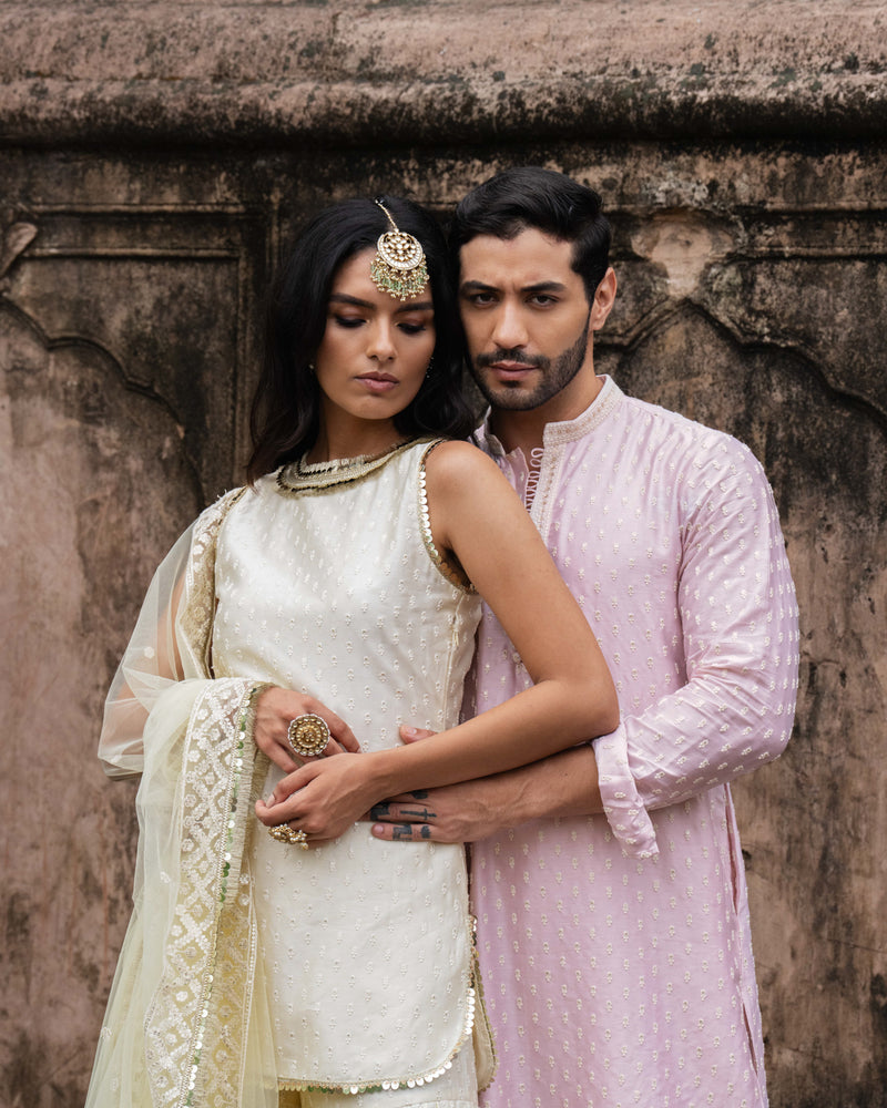 Lemon dot's straight sharara with embroidered dupatta