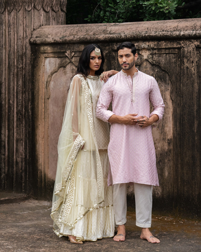 Lemon dot's straight sharara with embroidered dupatta