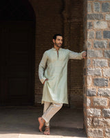 Mint Big Border Full Embroidered Kurta with Pants