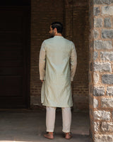 Mint Big Border Full Embroidered Kurta with Pants