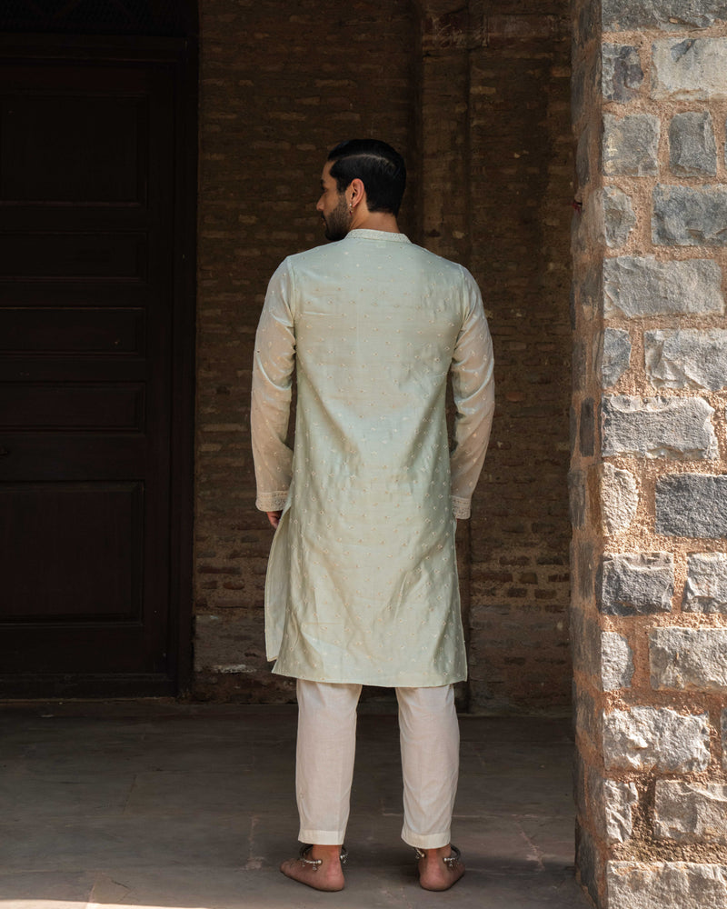 Mint Big Border Full Embroidered Kurta with Pants