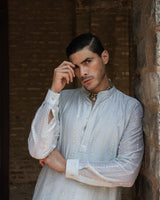 Ice Blue Line Full Embroidered Kurta with Pants