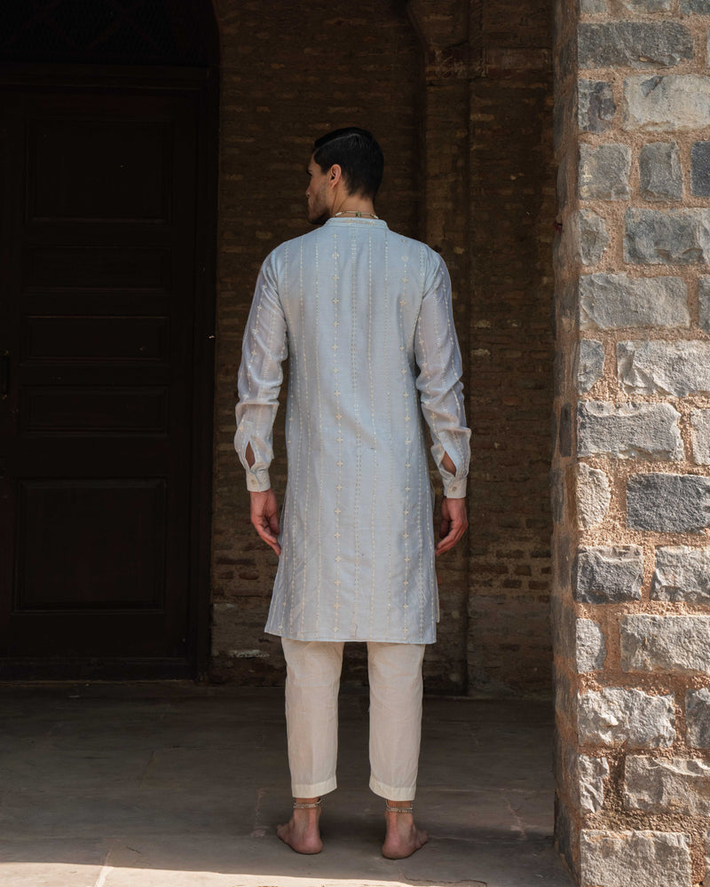Ice Blue Line Full Embroidered Kurta with Pants