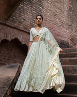Mint big border Lehenga with Embroidered Dupatta