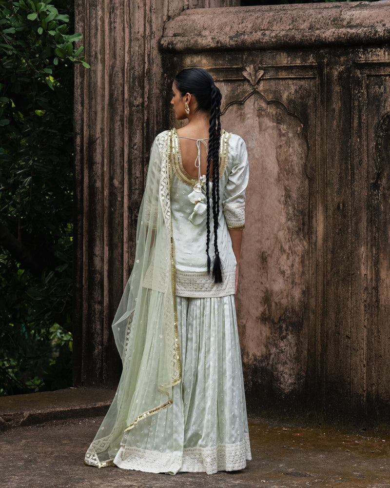 Mint big border straight sharara with embroidered dupatta