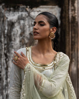 Mint big border straight sharara with embroidered dupatta