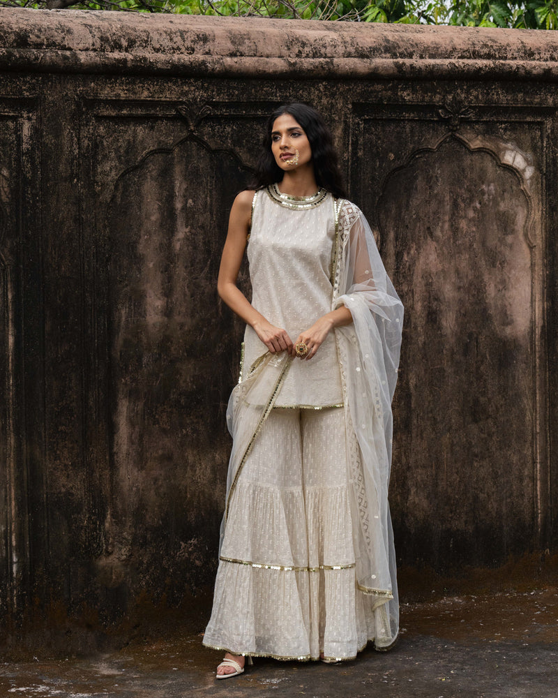 Off white gold dot's straight sharara