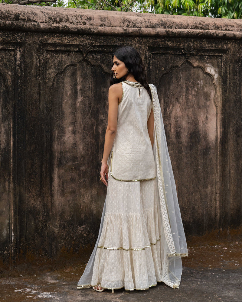 Off white gold dot's straight sharara
