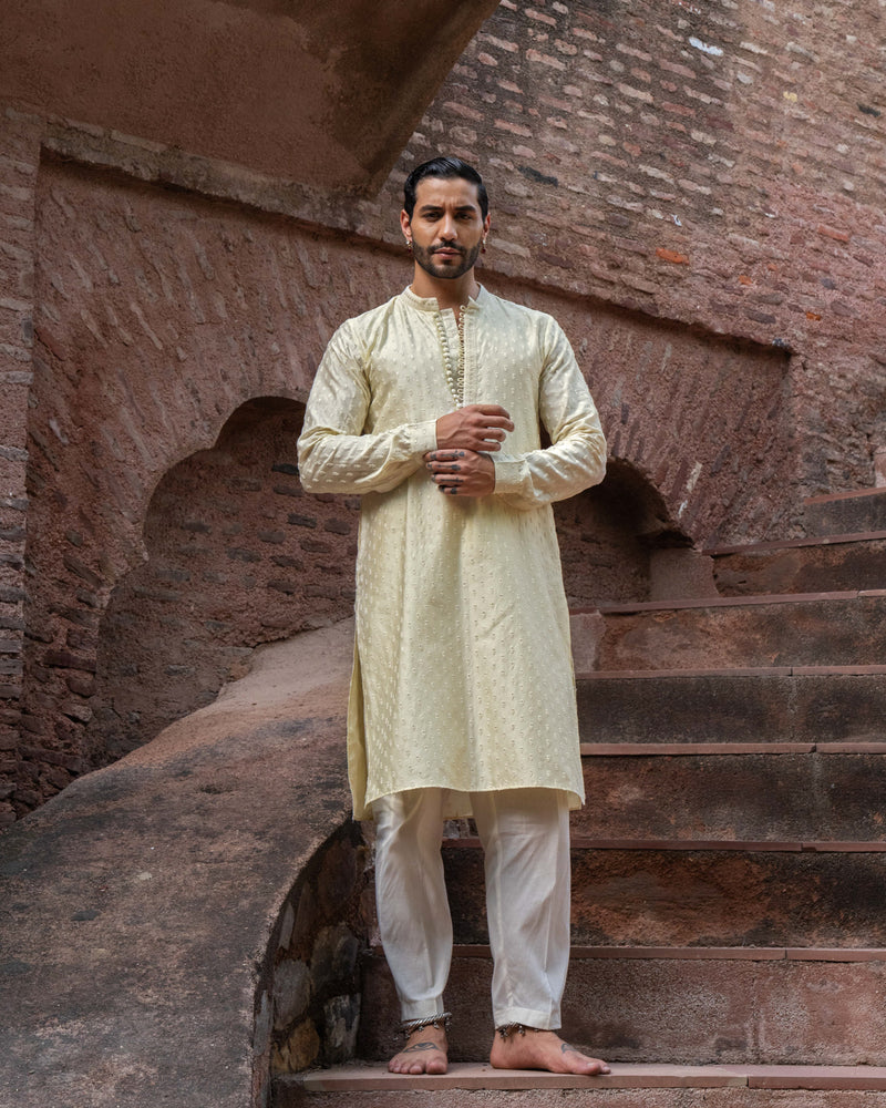 Lemon Dots Full Embroidered Kurta with Pants