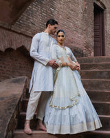 Ice Blue Big Border Full Embroidered Kurta set