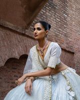 Ice blue big border Lehenga with Embroidered Dupatta