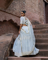 Ice blue big border Lehenga with Embroidered Dupatta