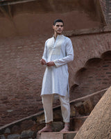 Ice Blue Big Border Full Embroidered Kurta set