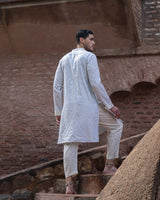 Ice Blue Big Border Full Embroidered Kurta set