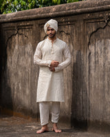 Off White Big Border Full Embroidered Kurta with Pants