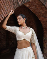 Gold circle & off white line Lehenga with Embroidered Dupatta