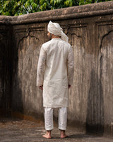 Off White Big Border Full Embroidered Kurta with Pants