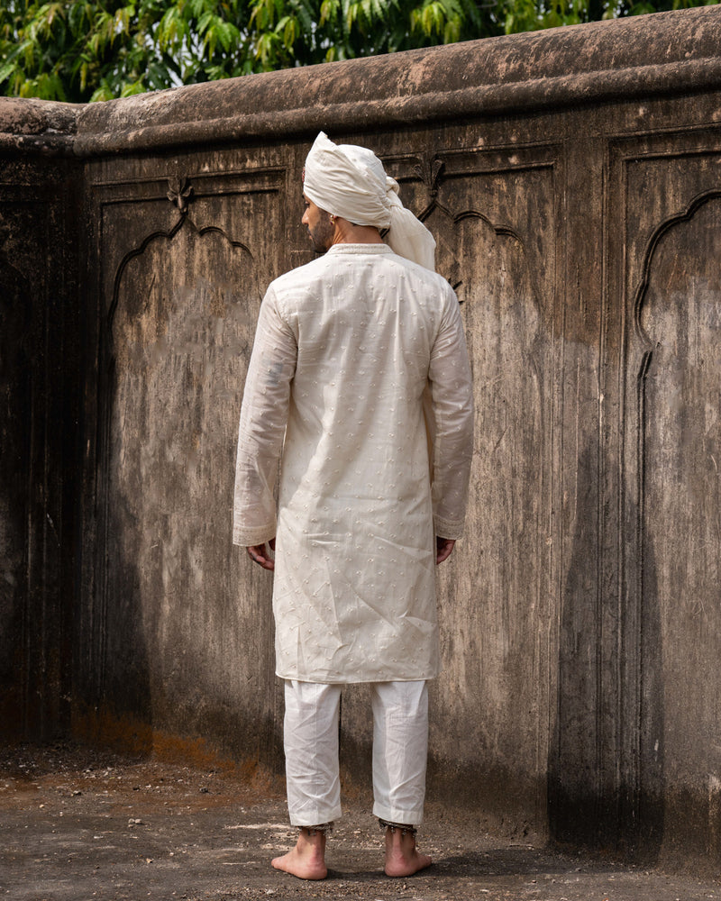 Off White Big Border Full Embroidered Kurta with Pants