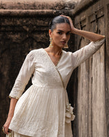 Off white golden Forest peplum sharara with emroidered dupatta