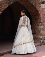 Gold circle & off white line Lehenga with Embroidered Dupatta